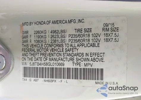 2016 Acura Rdx Technology Acurawatch Plus Packages/Technology Package from USA, damaged, VIN 5J8TB4H58GL010669